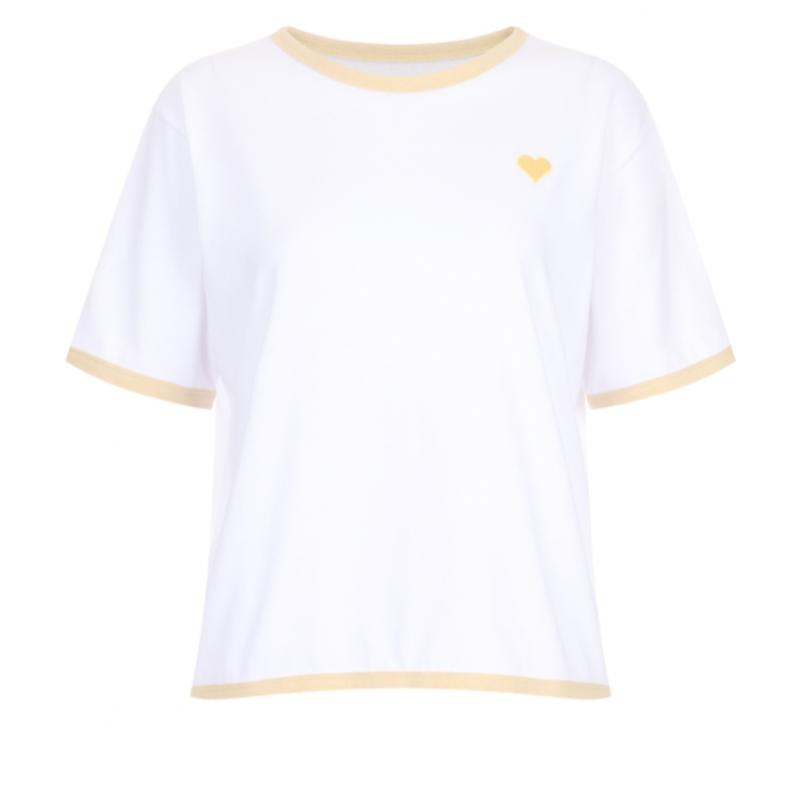 Shop   Women Color Block Round HearT Embroidery ShorT Sleeve T shirT Dai Wsh 205