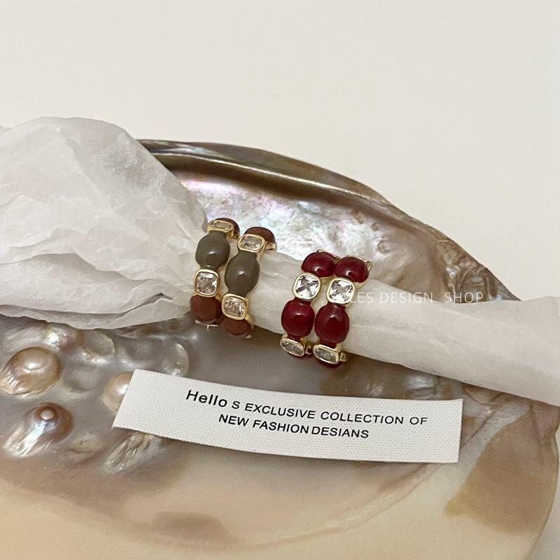 French Retro Drip Glaze Zircon Hoop Earrings - Artistic, Luxurious, Versatile
