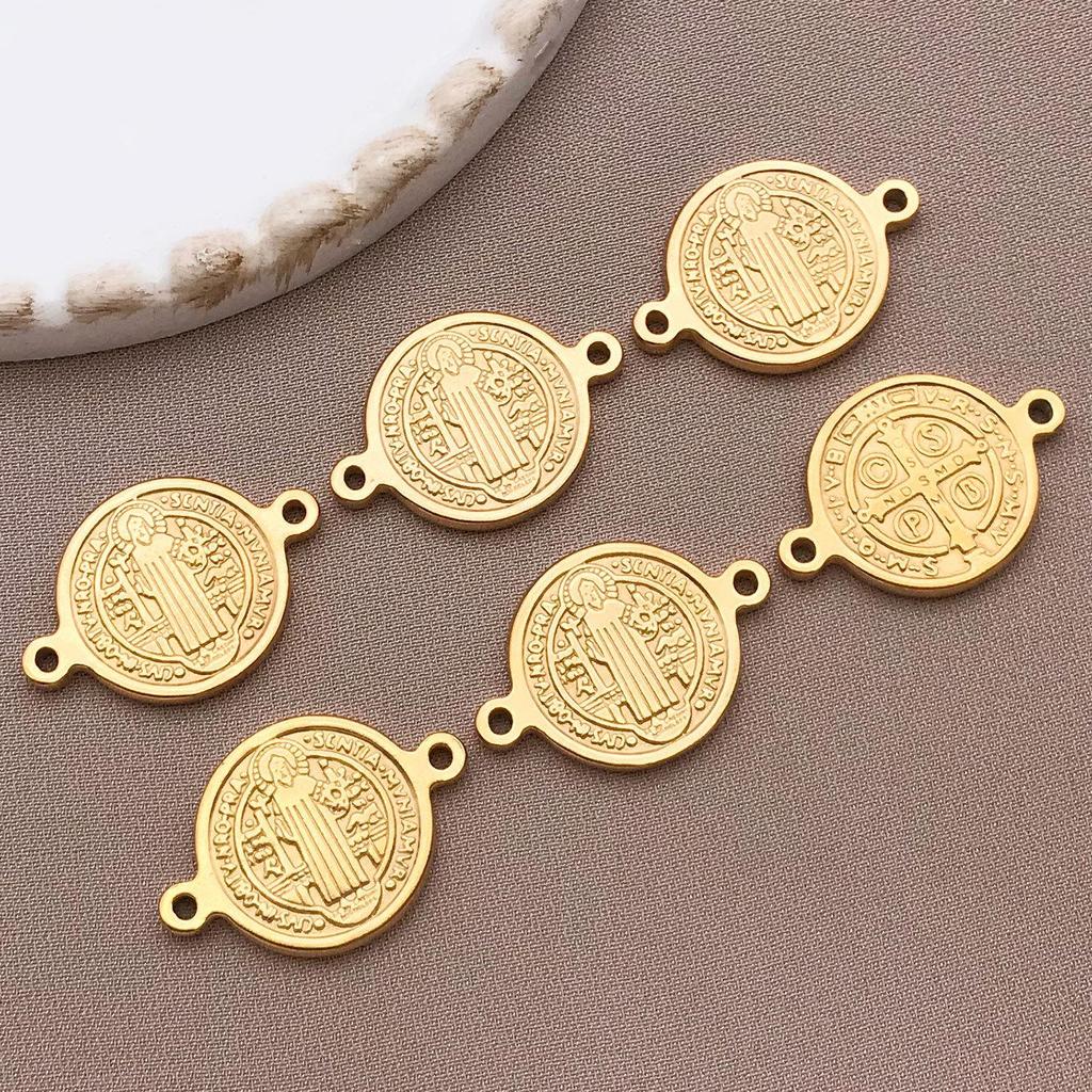 Stainless Steel Cross Round Bracelet Necklace Pendant DIY Connector Jewelry Accessories