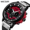 MEGIR Red Sports Quartz Wristwatches for Men with Chronograph Luminous Function
