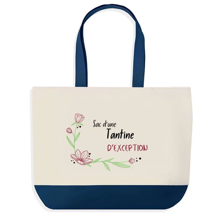 Tote bag - PLANETEE - Tantine d'exception - fond bleu - coton - 40 x 45 cm