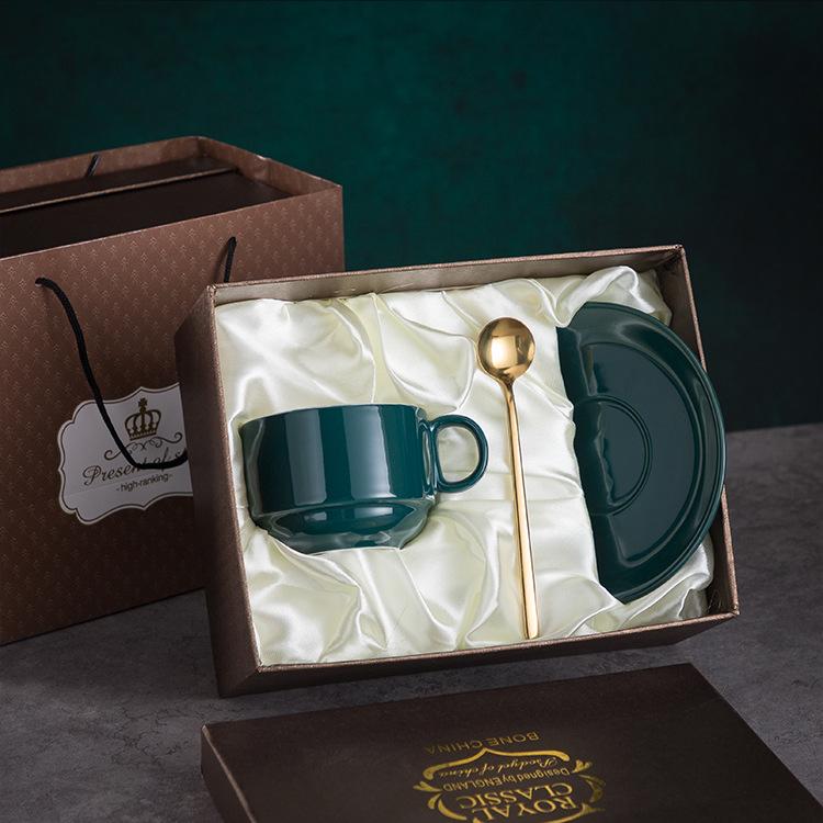 Luxury European-Style Golden Handle Ceramic Coffee Cup & Saucer Set