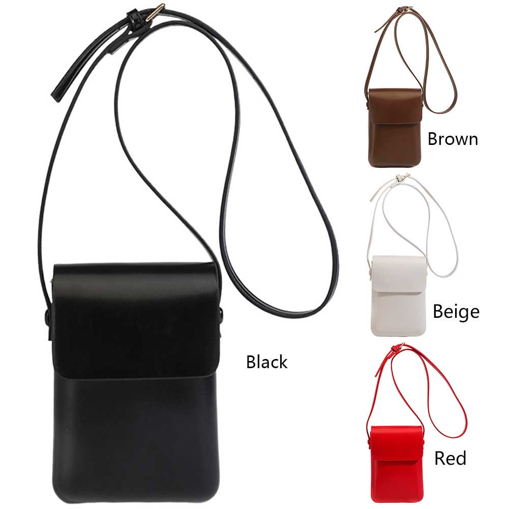 Women Cell Phone Purse PU Leather Simple Crossbody Bag Adjustable Strap Solid Color Female Outdoor Dating Bag