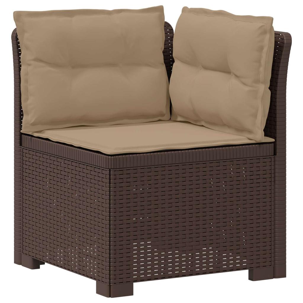 1 Seater Garden Sofa with Cushions Rattan Look PP Brown