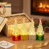 Warm Glow Festive Room Decoration Mini LED Light Up Faux Crystal Christmas Tree Figurine, Lighted Xmas Sparkling Tabletop Decor Table Centerpiece with