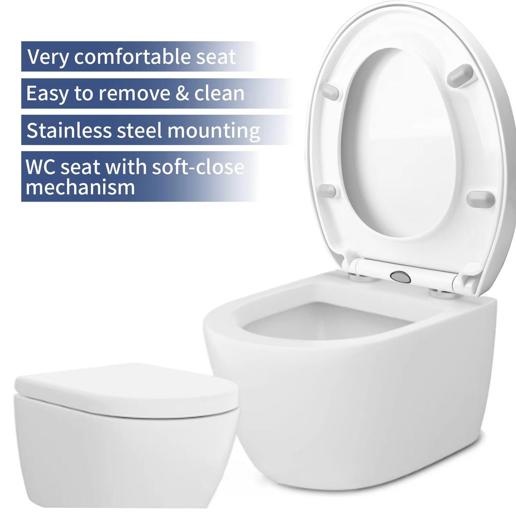 Bidet Toilet Seat Lid Quiet-Close Heavy Duty Slow Close Bowl Seats Quick Release Easy Cleaning Removable Cover Pad O/U-shape