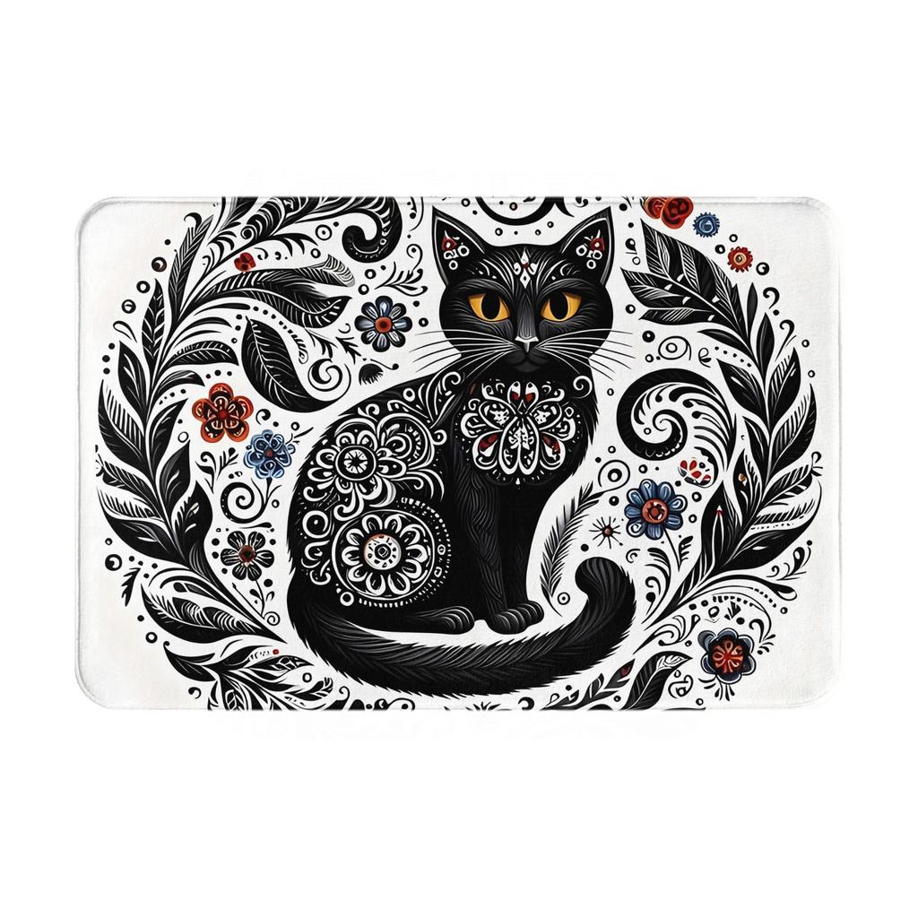 Stylish Black Cat-Themed Doormat, Suitable for Machine Washing, Perfect for Bathrooms, Bedrooms, Living Rooms, And Entrances