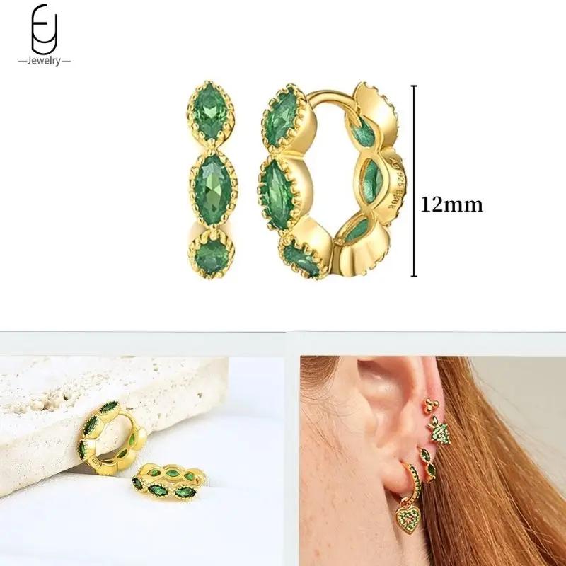 925 Silbernadel Grüne Zirkon Gold Ohrringe Herz Creolen für Damen Zarte Steckerohrringe Luxuriöser Schmuck Geschenke