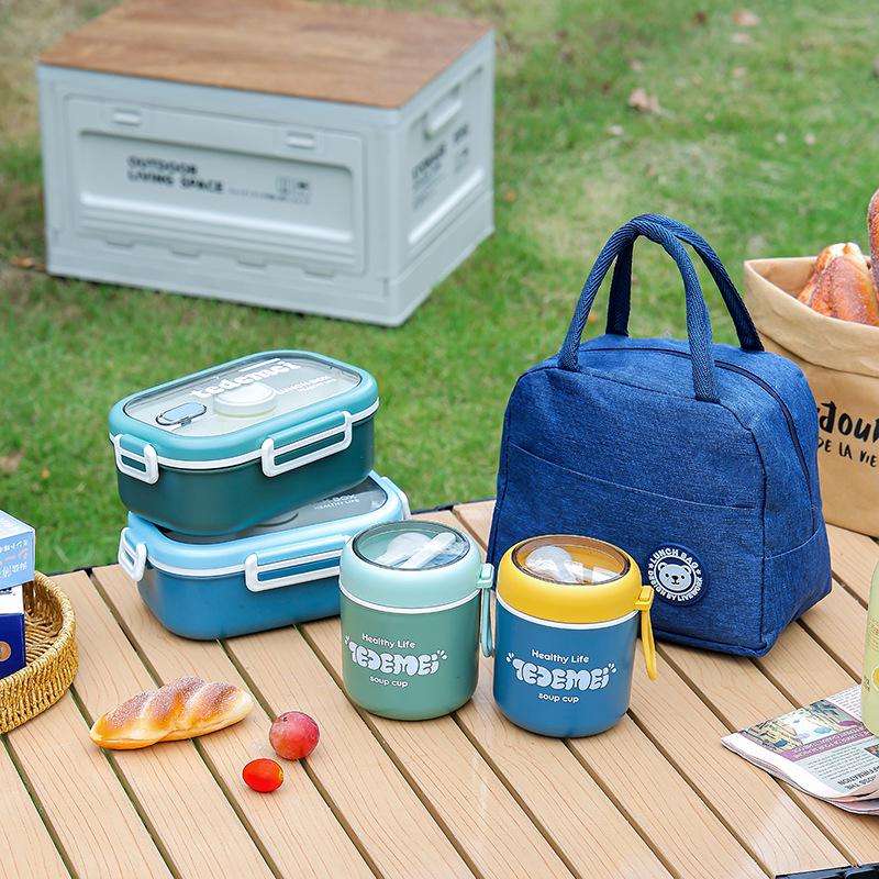 Creative Heated Lunch Box Set for Office Workers - Includes Large Capacity Box, Soup Cup, and Insulated Bag