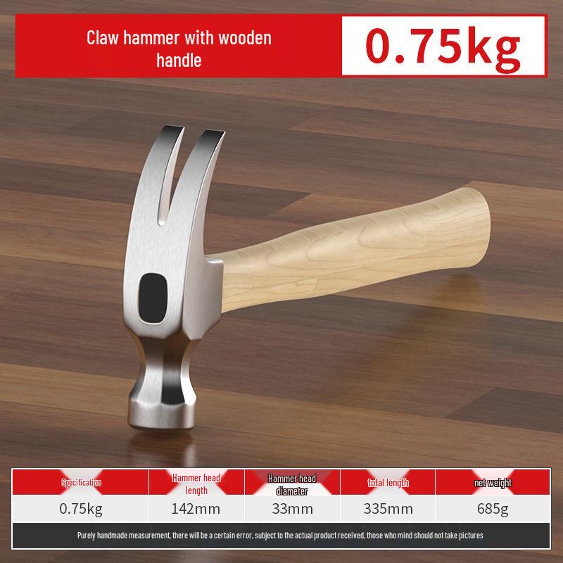 One-Piece Claw Hammer, Non-Slip Handle, Nail-Absorbing, Ideal for Woodworking and Household Use.