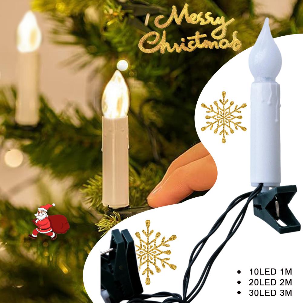 LED Christmas Candle String Lights With Clips Battery Powered Flameless Candle Lights For Xmas Tree Holiday Wire Lighting