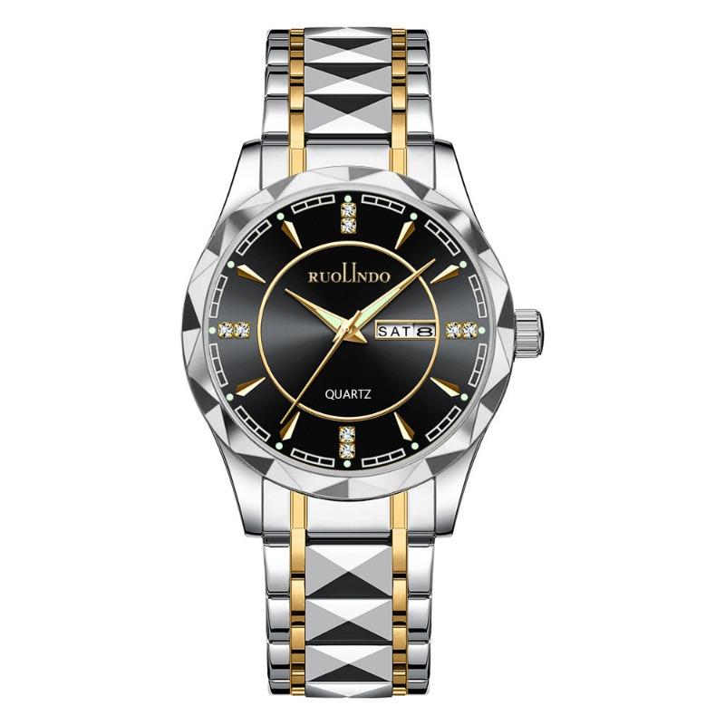 Waterproof men s watch sense luminous water drop diamond-encrusted double calendar fashion room gold quartz watch
