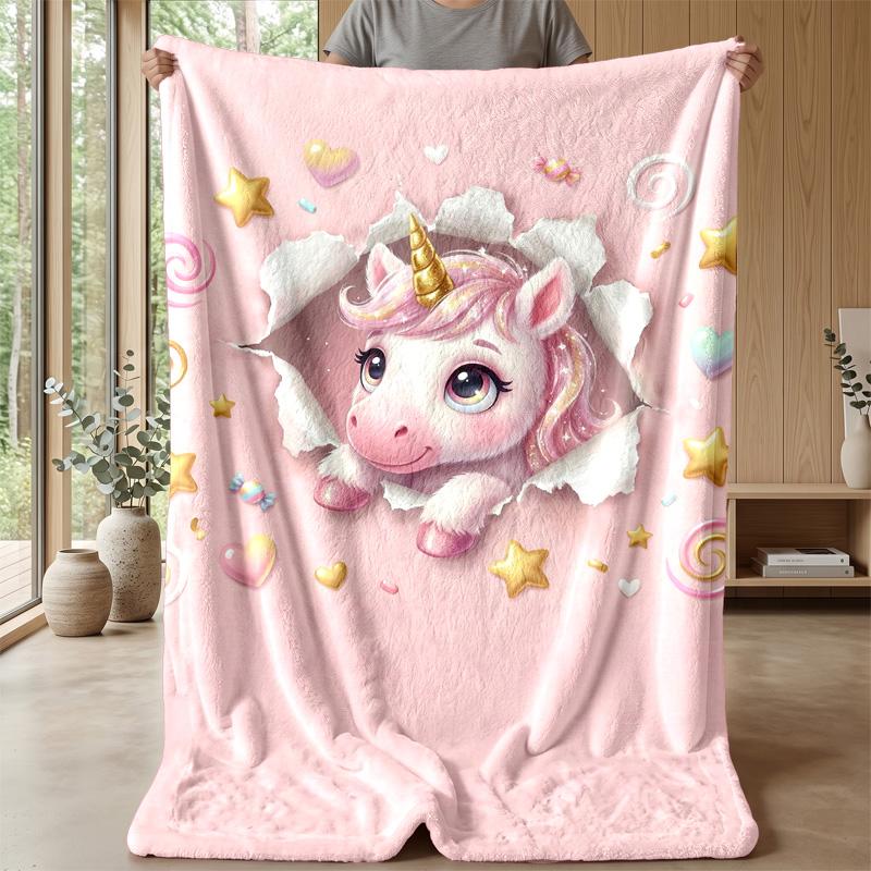 Magical Unicorn Among Flowers Theme Blanket Lightweight Warm Flannel Blanket Decorative Throw Blanket for Home Decoration