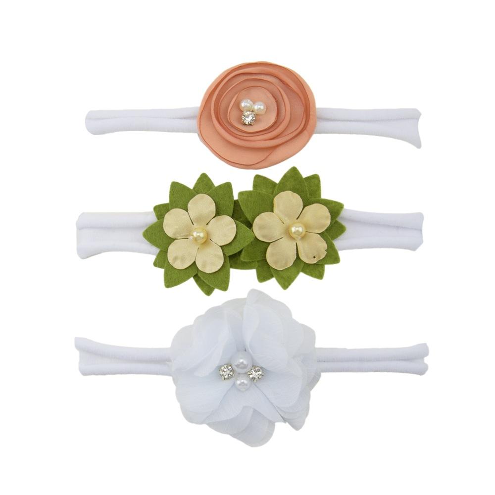 Children'S Nylon Headband Three-Piece Elastic Soft Headband Green Flower Headgear Versatile Head Flower Set