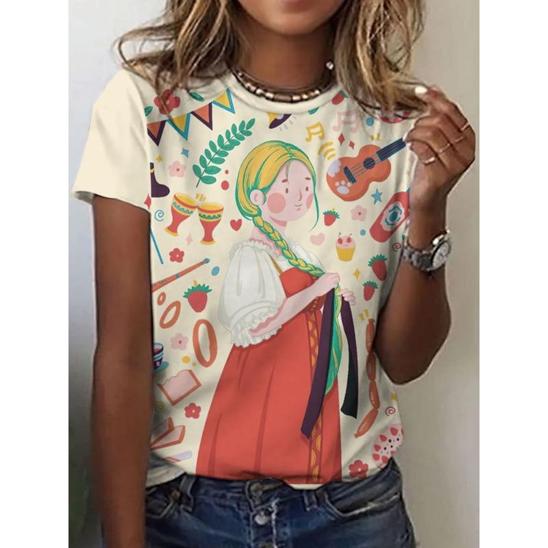 3D Print Women Round Neck Short Sleeve T Shirt Tees Harajuku Y2K Top Female Clothing
