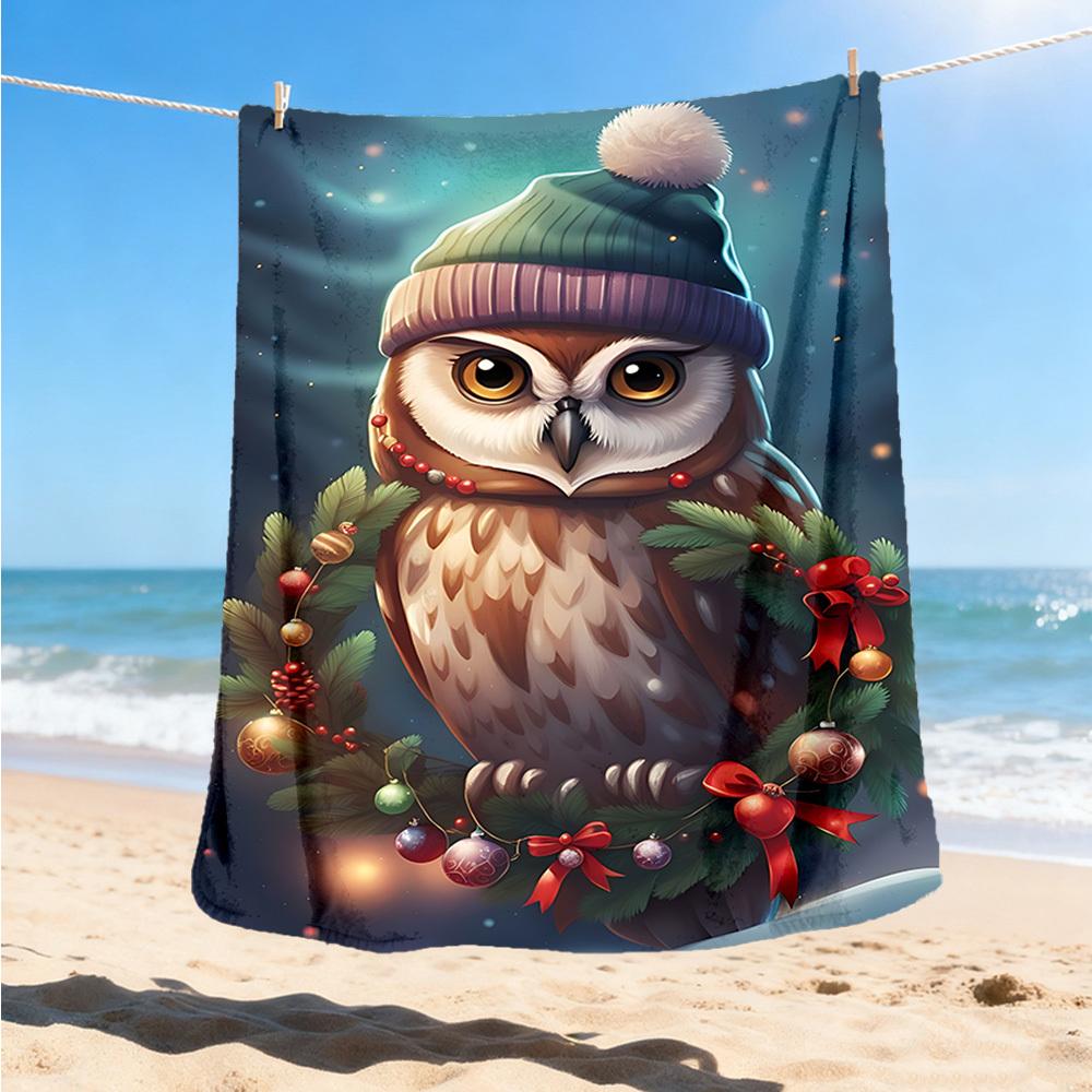 1pc Winter Wise Owl Decor Outdoor Flannel Blanket , Machine Washable Perfect Gift for Birthday , Holiday Travel Accessory , Durable Material