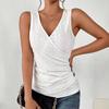 Women's Fashion Casual V-neck Sleeveless T-shirt Summer Slim Fit T Shirts Solid Color