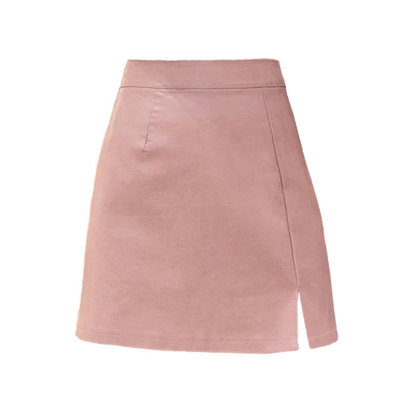 2024 Autumn/Winter Black PU Leather High Waist A-Line Midi Skirt with Slit - Sexy, Slimming Women's Hip Wrap Skirt