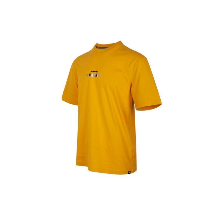 Puma Letter Print Crew Neck Short Sleeve T-Shirt Men Tops Gold 597337-25