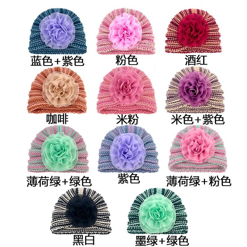 

Autumn and winter chiffon flower wool hat children s warm hat infant head hat Babyhat children