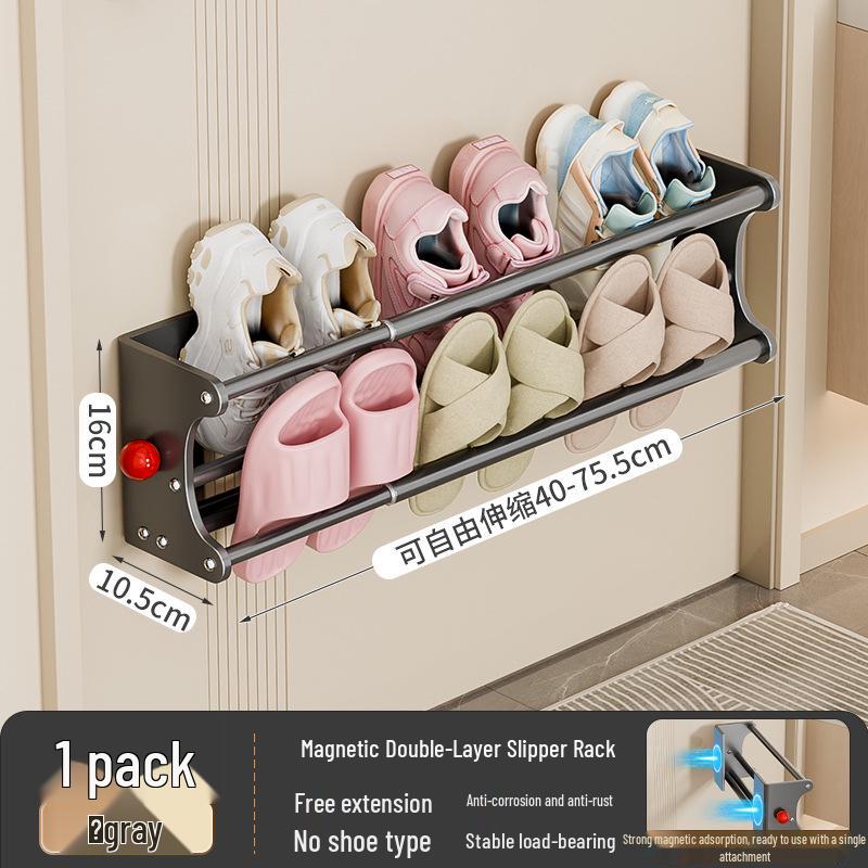 Retractable Magnetic Double-Layer Shoe Rack - Instant Suction, No Installation Needed, Ideal Entryway Organizer, New Model.