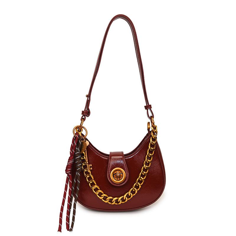 Niche design crescent messenger bag women's fashion retro lock commuter shoulder bag simple chain portable underarm bag