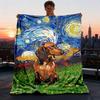 1pc Starry Night Dog Print Outdoor Soft Polyester Flannel Throw Blanket Versatile for All Seasons , Soft , Cozy , Warm All Season Quilted Throw ,