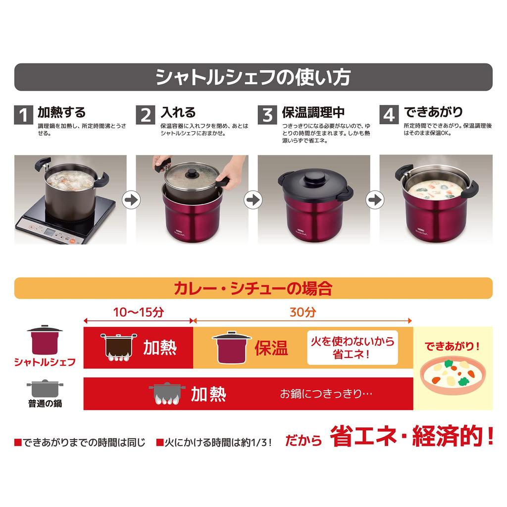 Thermos Vacuum Insulated Cooker Shuttle Chef 4.3L (4-6 servings) Red, Non-stick Coating KBJ-4501 R