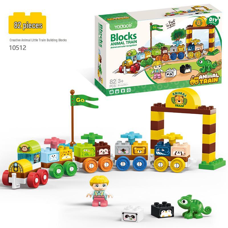 Blocuri Puzzle Tren cu Numere pentru Copii, 50 de Piese cu Găleată de Depozitare