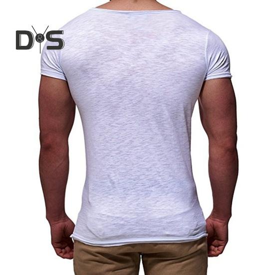 Men Summer T-shirt Short Sleeves V Neck Solid Color Soft Slim Fit Breathable Mid Length Elastic Casual Pullover Men Sport Top