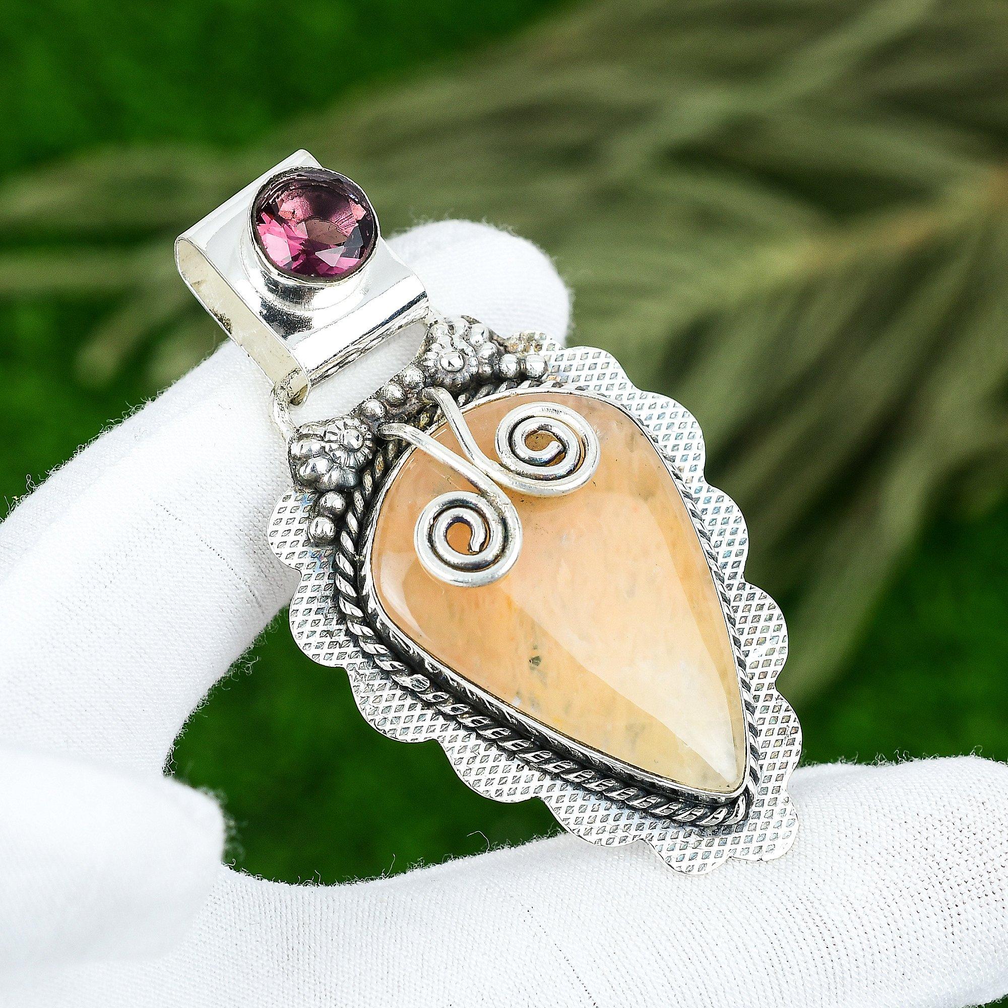 

925 Sterling Silver Crown Chakra Pear Scolecite Stone Amethyst Mother Pendant