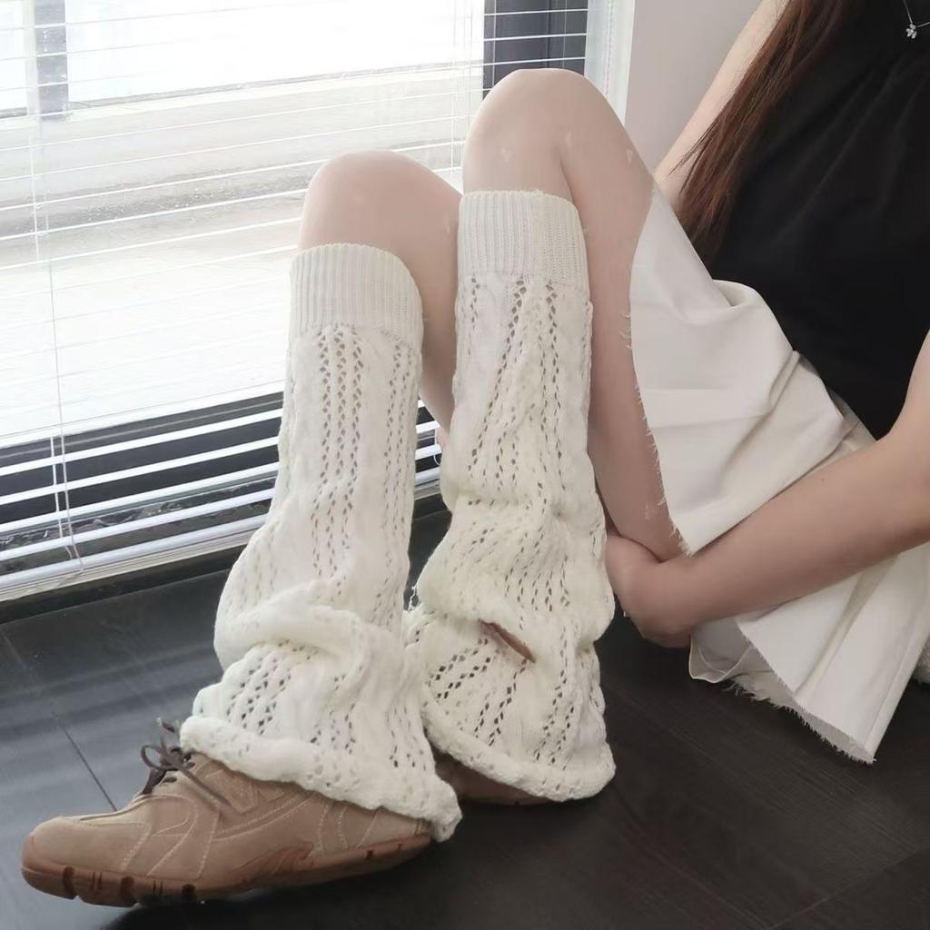 Spring Summer Japanese Spice Girl Hollow-out Leg Warmers for Women Knitted Breathable Calf Flared Student Slouchy Long Socks
