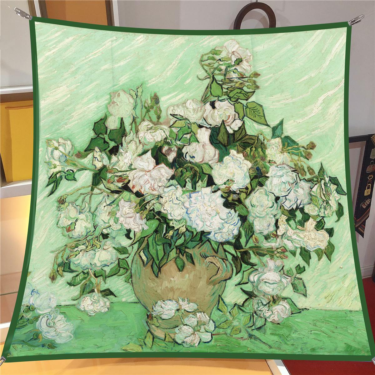 

90cm Twill Silk Scarf Fashion Shawl Brand Square Scarf Women Hijab Bandana Foulard Head Scarves Van Gogh Oil Painting 2024