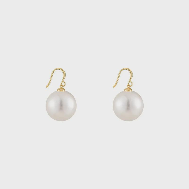 Zhenduo Large Pearl Hemp Gray Earrings - French Retro Style with Elegant Luxury Hooks