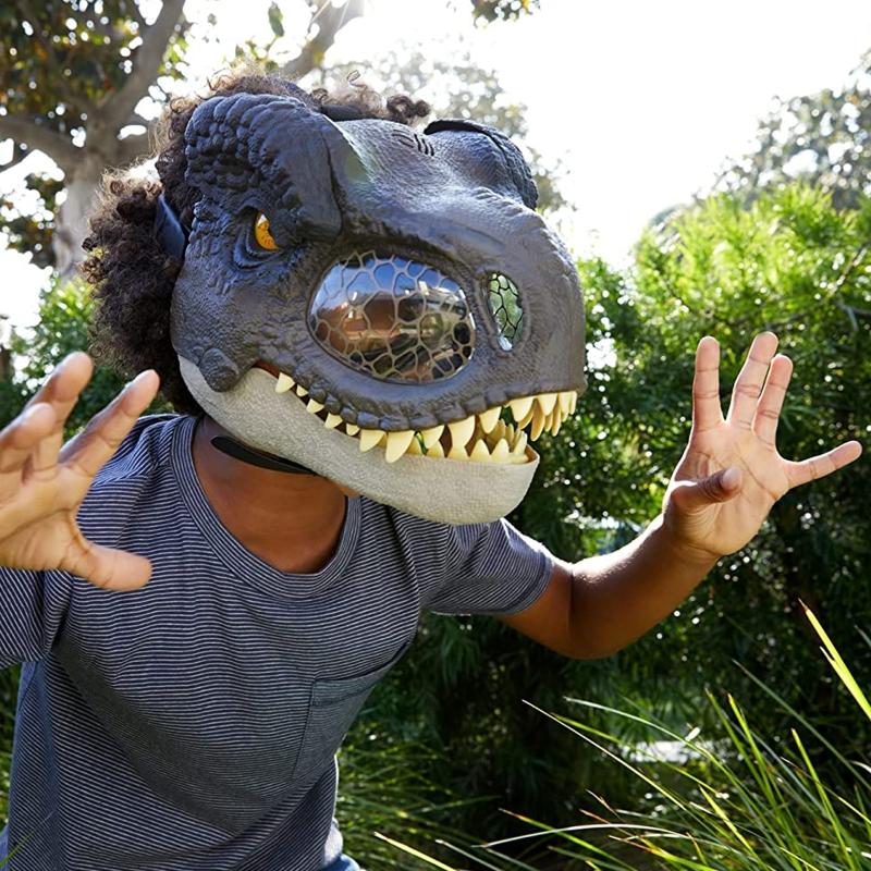 Jurassic Dinosaur Mask with Opening Jaws Eyes & Adjustable for Head Strap for Adult & Kids Nose Opening for Visibility