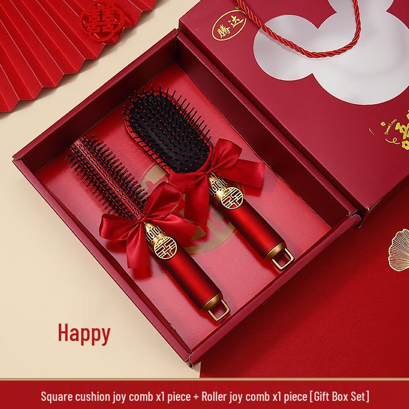 Red Wedding Comb & Cushion Set: Bridal Dowry Gift Box with Mirror