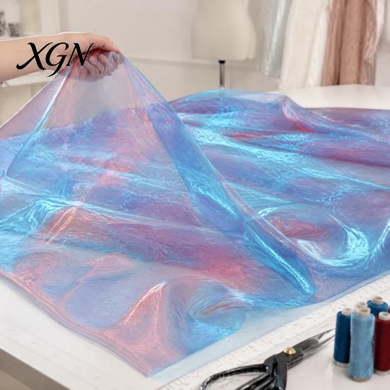 Durable Organza for Fashion Accessories 1 Yard Two Tone Sheer Fabric, 60 Inch Wide Iridescent Silky Decorative Fabric Christmas Tree Ornaments Glitter