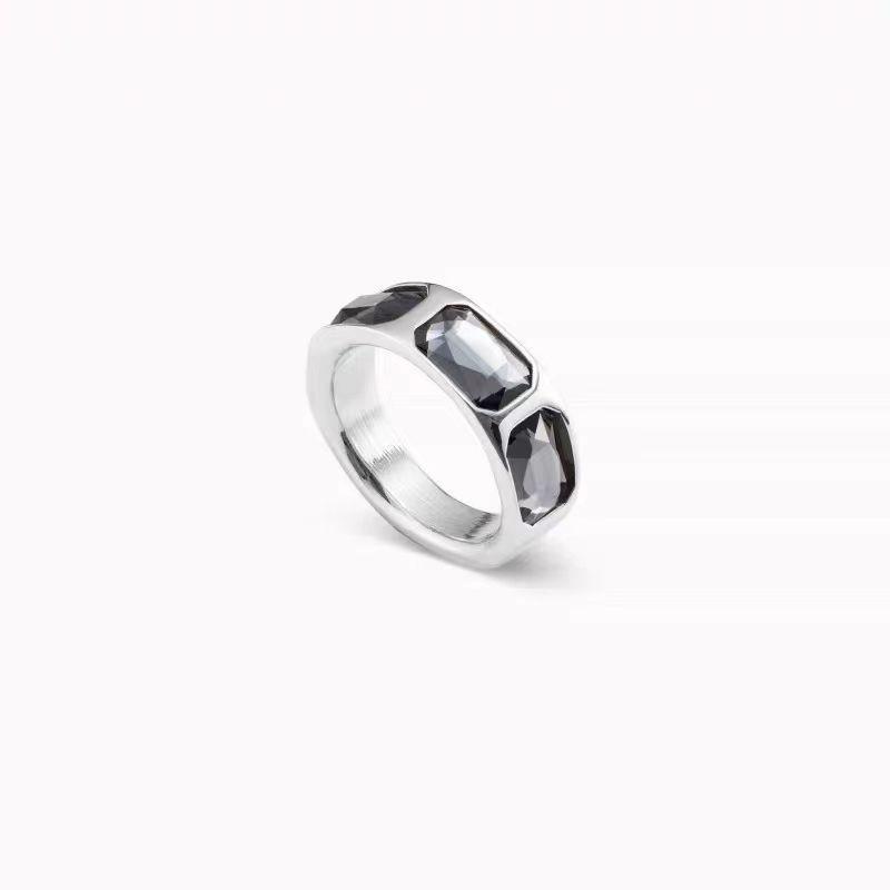 Grey crystal niche design ring female ins personality fashion