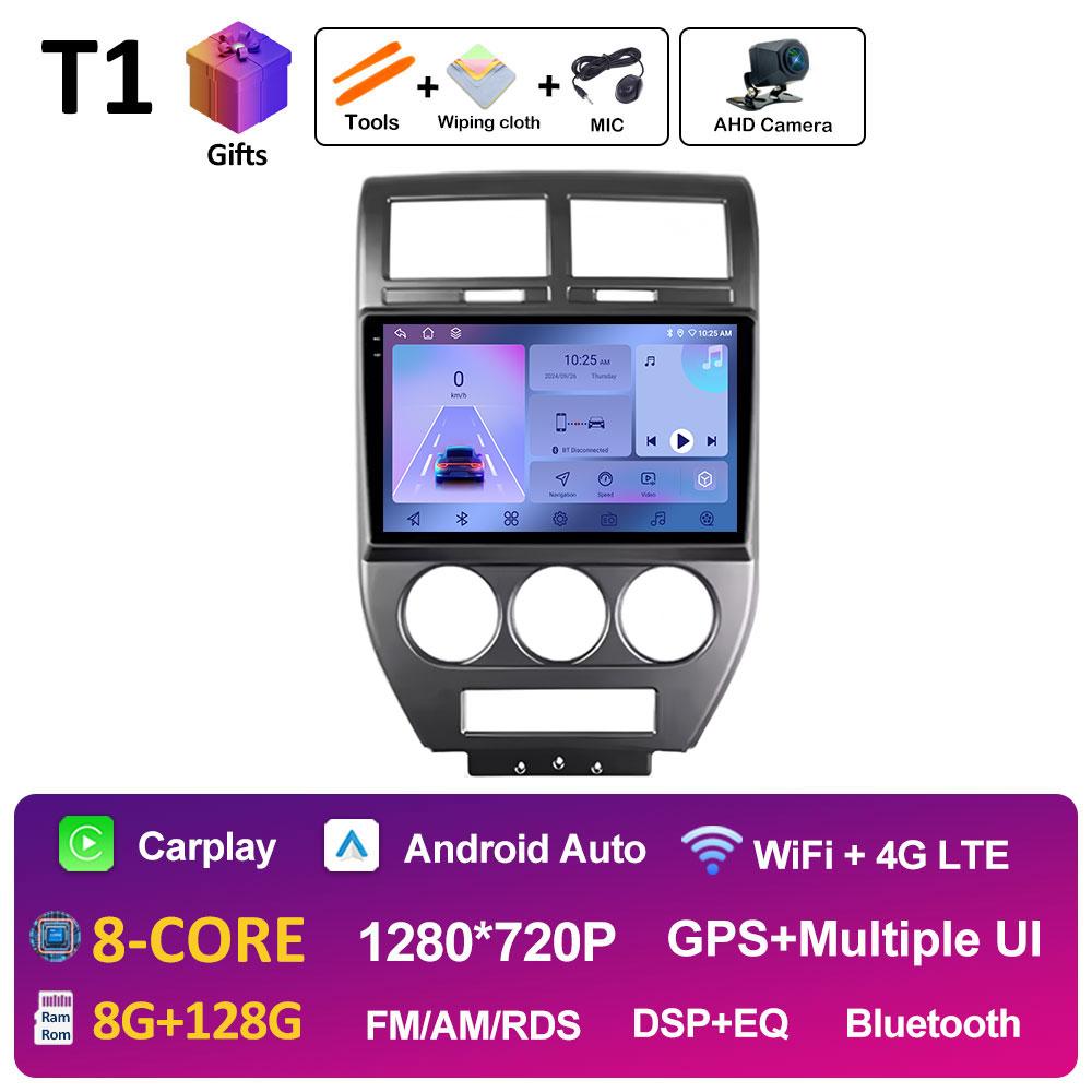 WIFI Android 14 Wireless Carplay For Jeep Compass 1 MK 2006 2007 2008 2009 2010 Car Multimedia Audio Video Player GPS Navigation