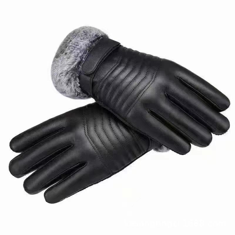 Leather Gloves Men's Winter Cycling Windproof Waterproof Piled Thickened Warm Motorcycle Riding Gloves Winter Touch Screen
