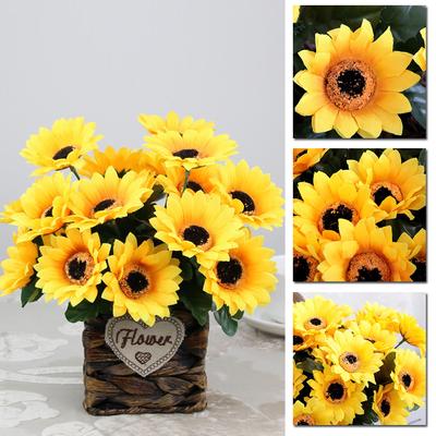 Simulated Artificial Sunflower Fake 7 Flower Heads Bouquet Home Office Decor