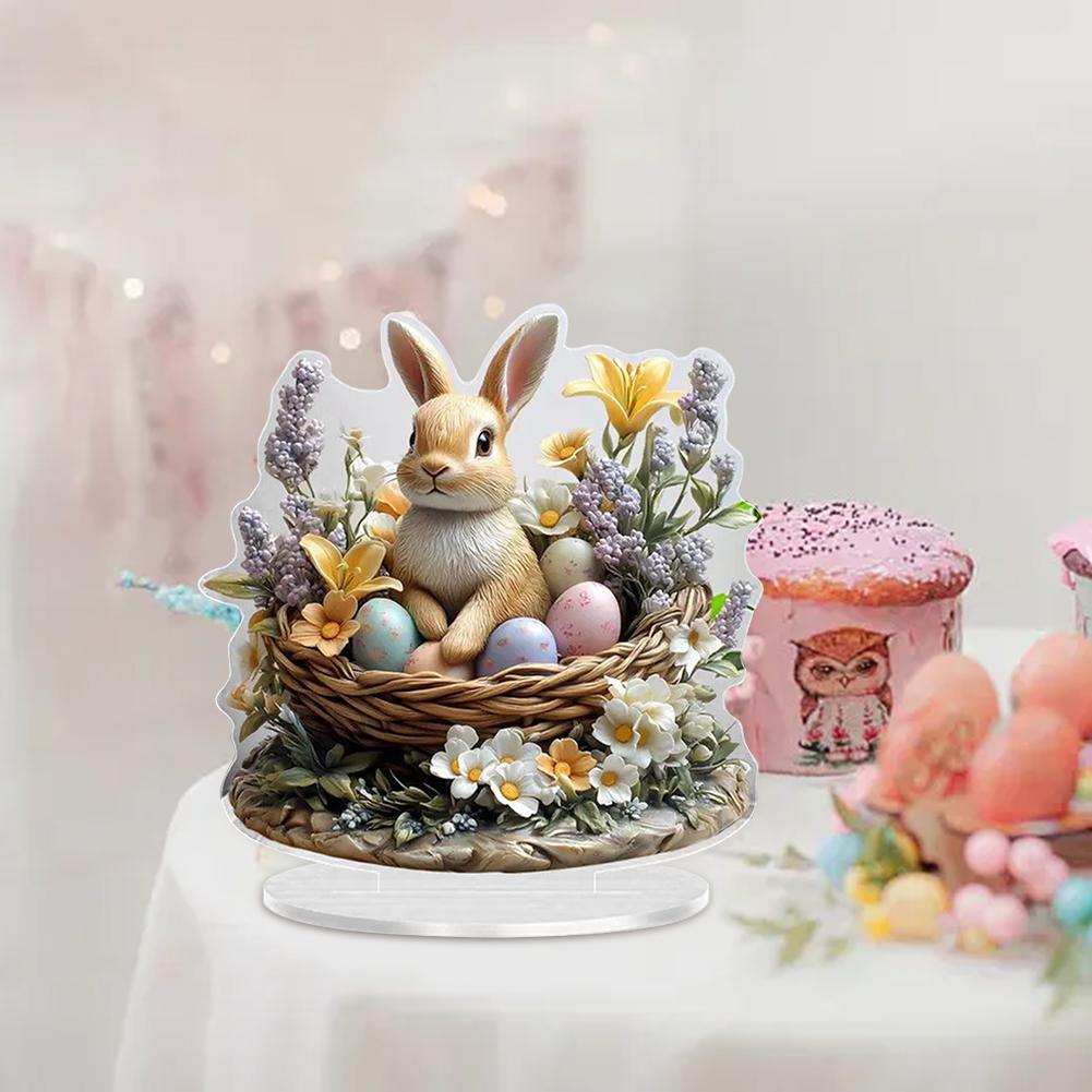 2D Easter Colorful Bunny Ornament Acrylic Desktop Rabbit Decoration Cute Cartoon Bunny Fireplace Bookshelf Home Decor 2025