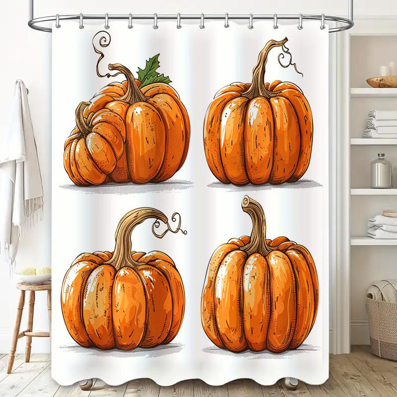 Artistic Pumpkin Shower Curtain Halloween Decor for Bathroom, Vivid Colorful Design Art Print Waterproof Shower Curtain