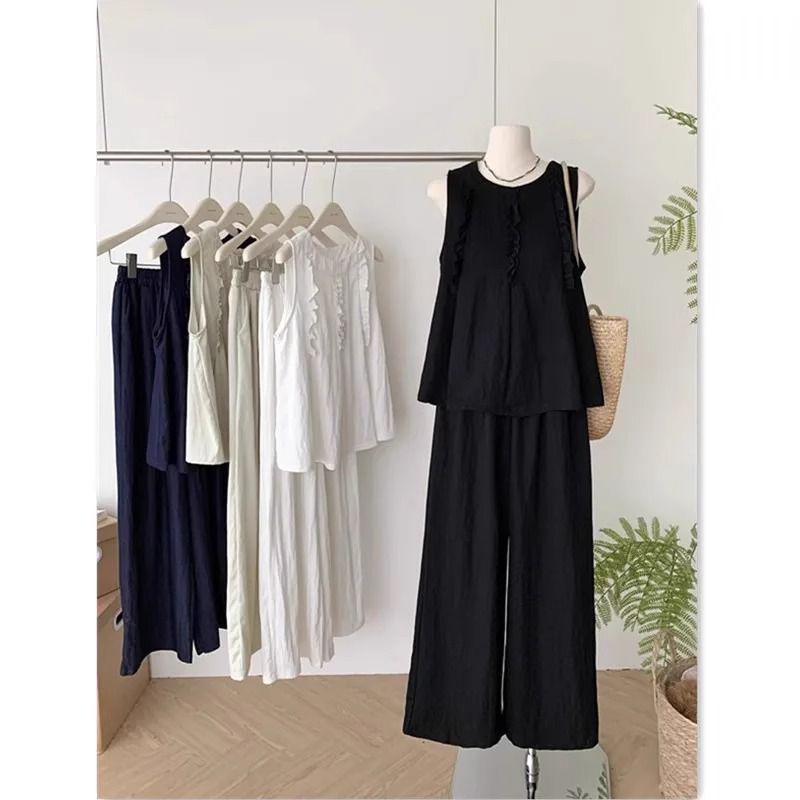

Plus Size Korean-Style Ruffled Lace Top & Flowy Wide-Leg Pants Two-Piece Set for Women 3XL [200-250 lbs]