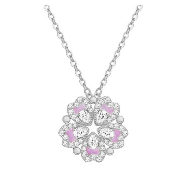 S925 Sterling Silver Peach Blossom Heart Necklace for Women - Exquisite Magnetic Clasp Clavicle Chain 925 Silver платиновый