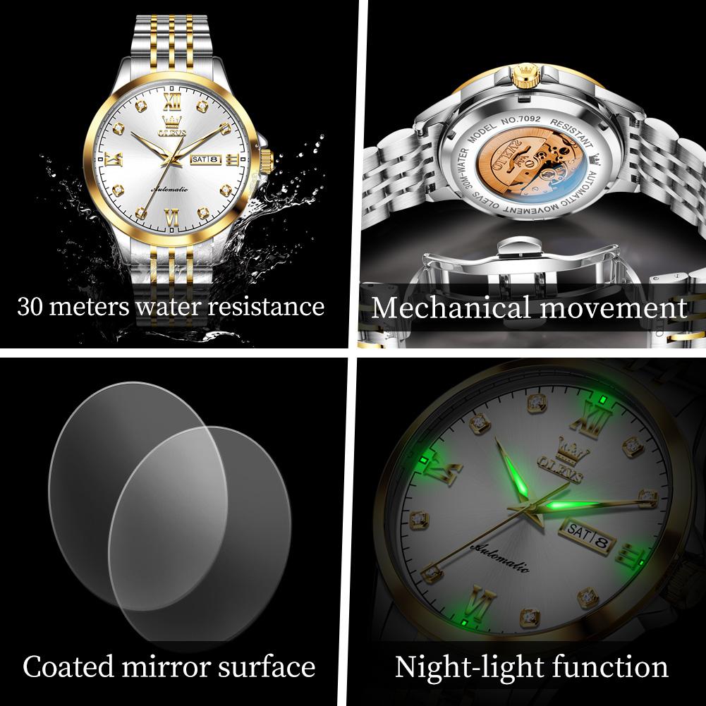 OLEVS New Fully Automatic Mechanical Watch Original Stainless Steel Diamond Scale Watch Men's Waterproof Night Glow