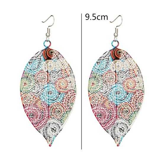 Ethnic Hollow Colorful Leaf Pendant Drop Women Statement Hook Earrings Jewelry