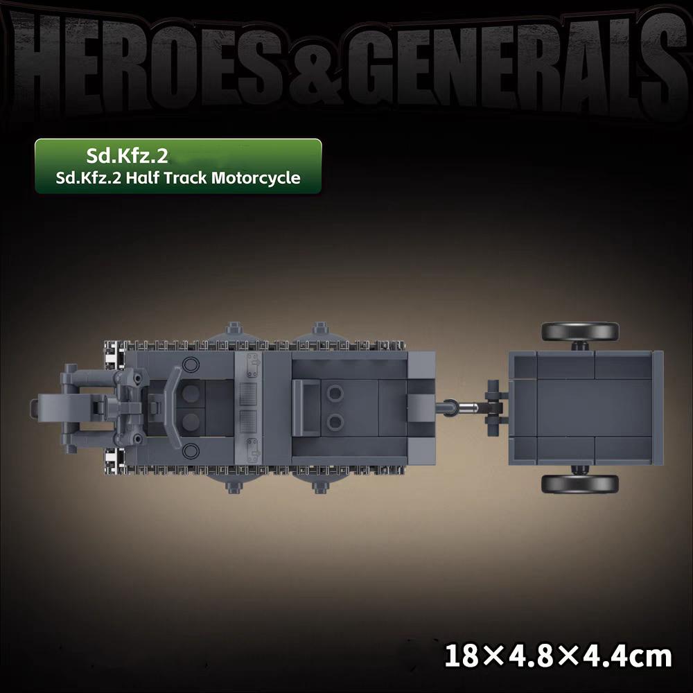 World War II German Sdkfz2 tracked motorcycle assembly MOC model set children's toy tractor transport vehicle