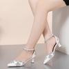 Summer 5cm Round Heel Wedding Dress Bridal Shoes Shaped Heel Pearl Sandals Water Diamond White Sandals Gold Silver Pumps 35-43