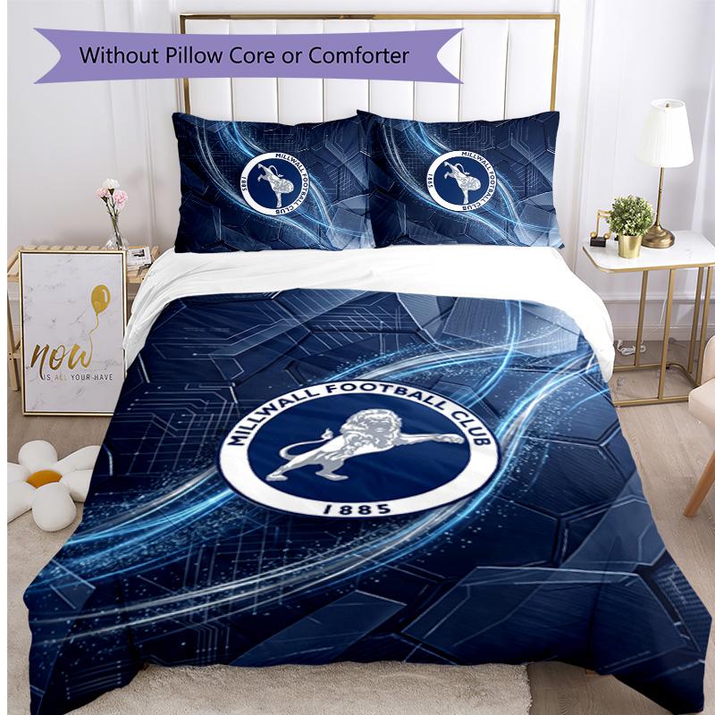Millwall Football Printed 3 Pieces Bedding Set, Comfortable Skin Friendly Bedroom Duvet Cover Set